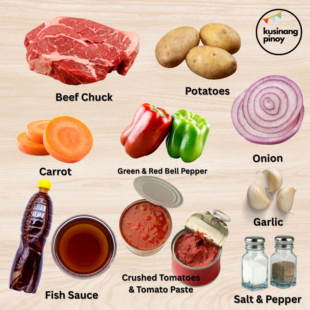 Ingredients for Filipino Beef Afritada
