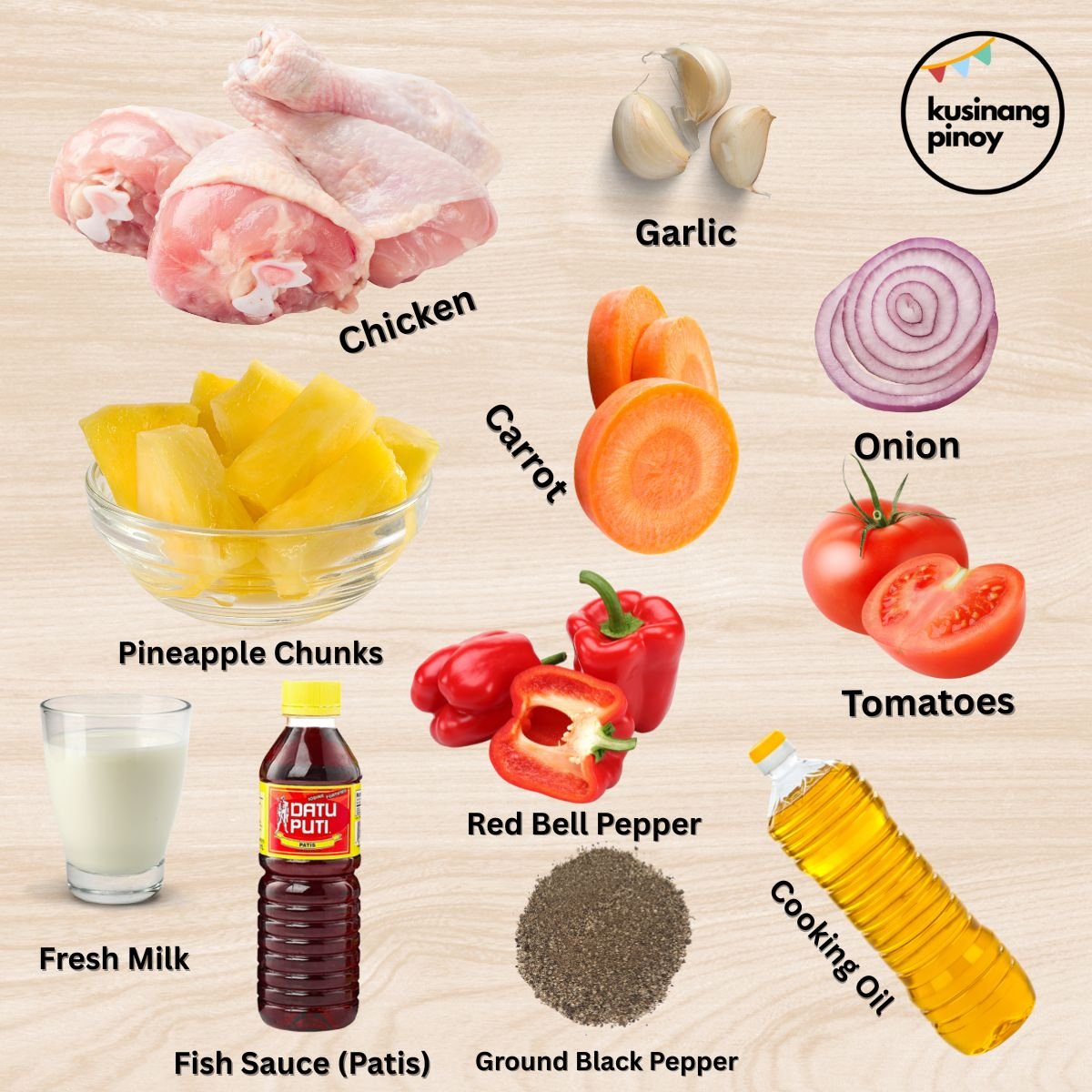 Ingredients for Pininyahang Manok