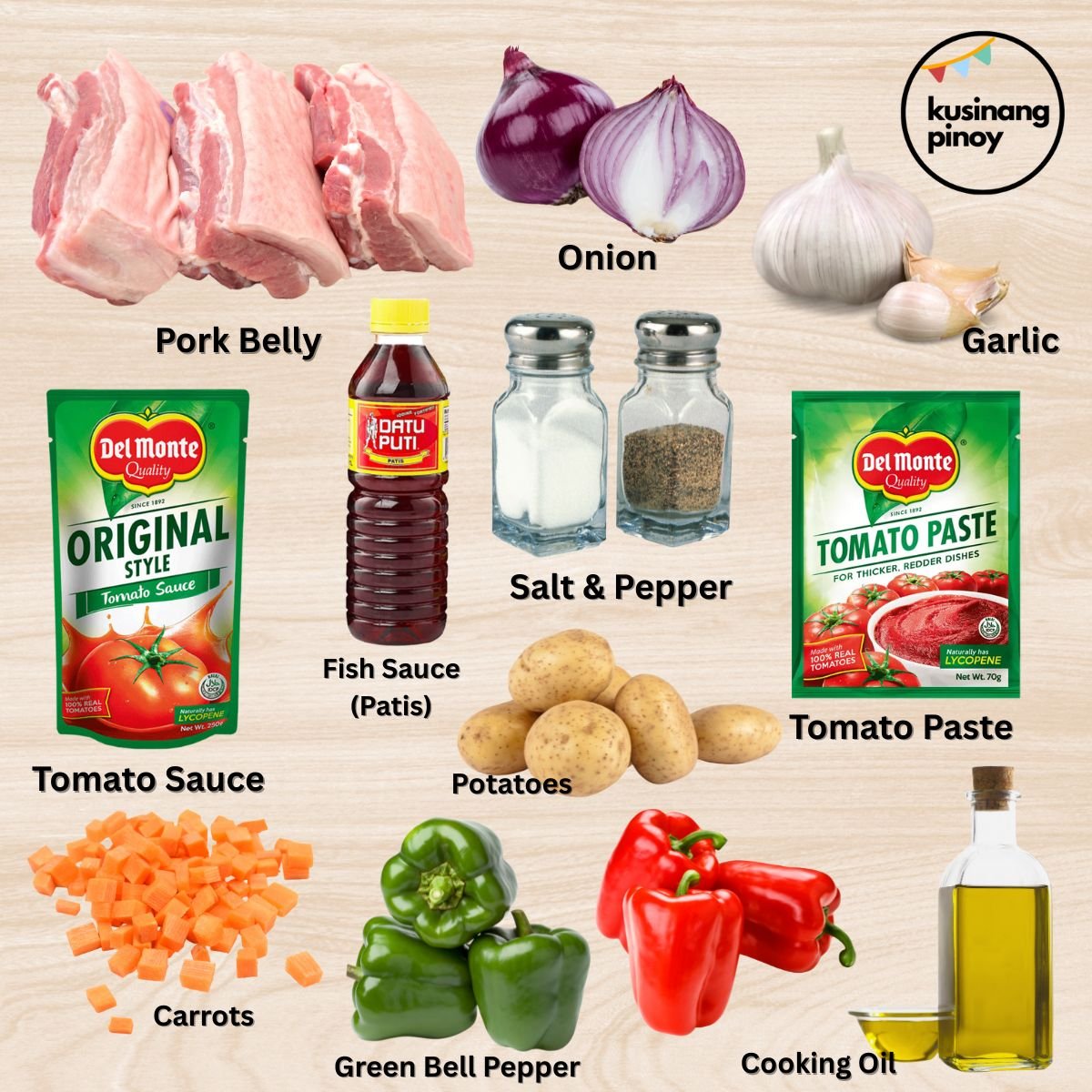 Ingredients for Filipino Pork Afritada