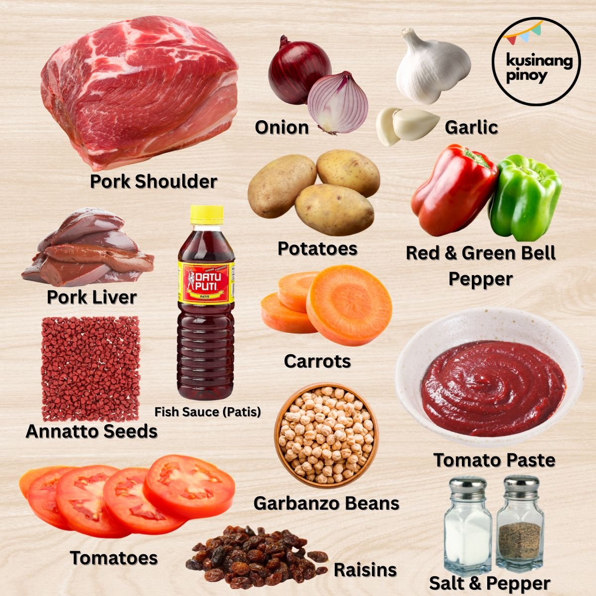 Ingredients for Filipino Pork Menudo