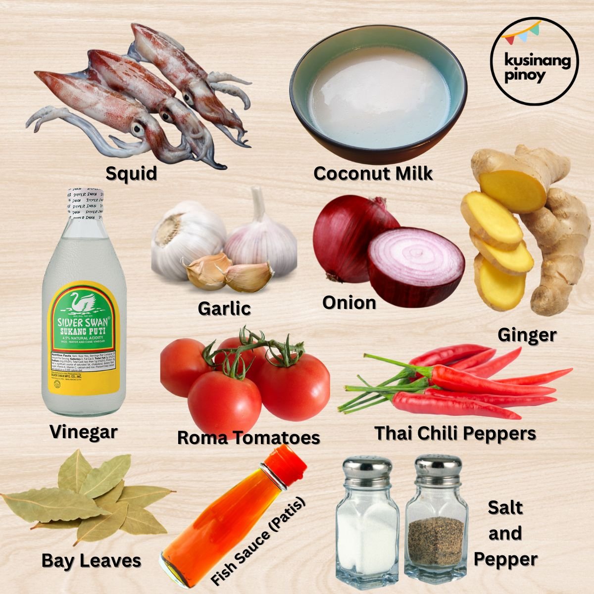 Ingredients for Adobong Pusit sa Gata
