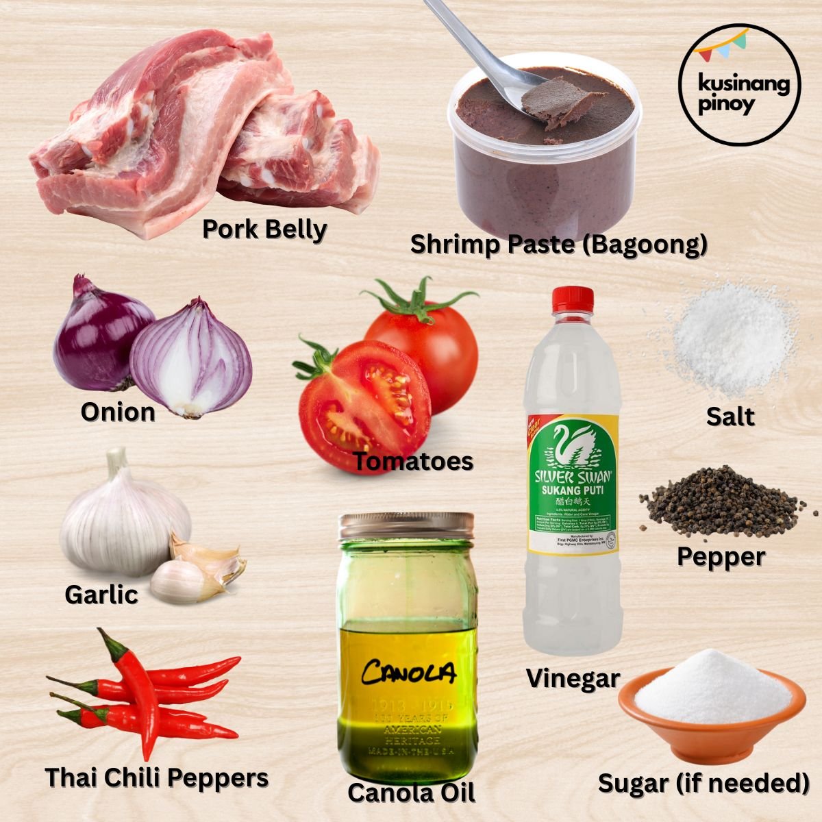 Ingredients for Binagoongang Baboy