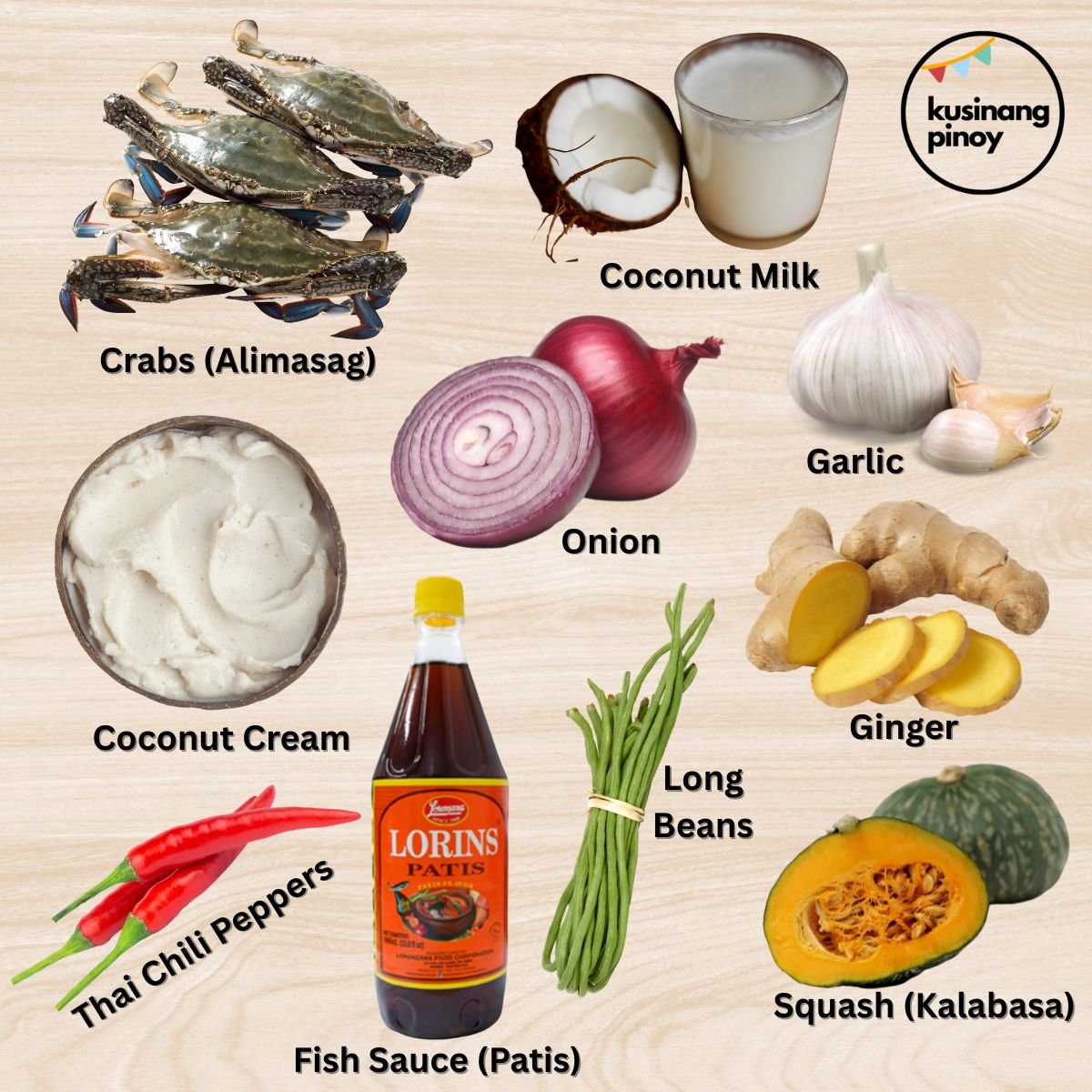 Ingredients for Ginataang Alimasag