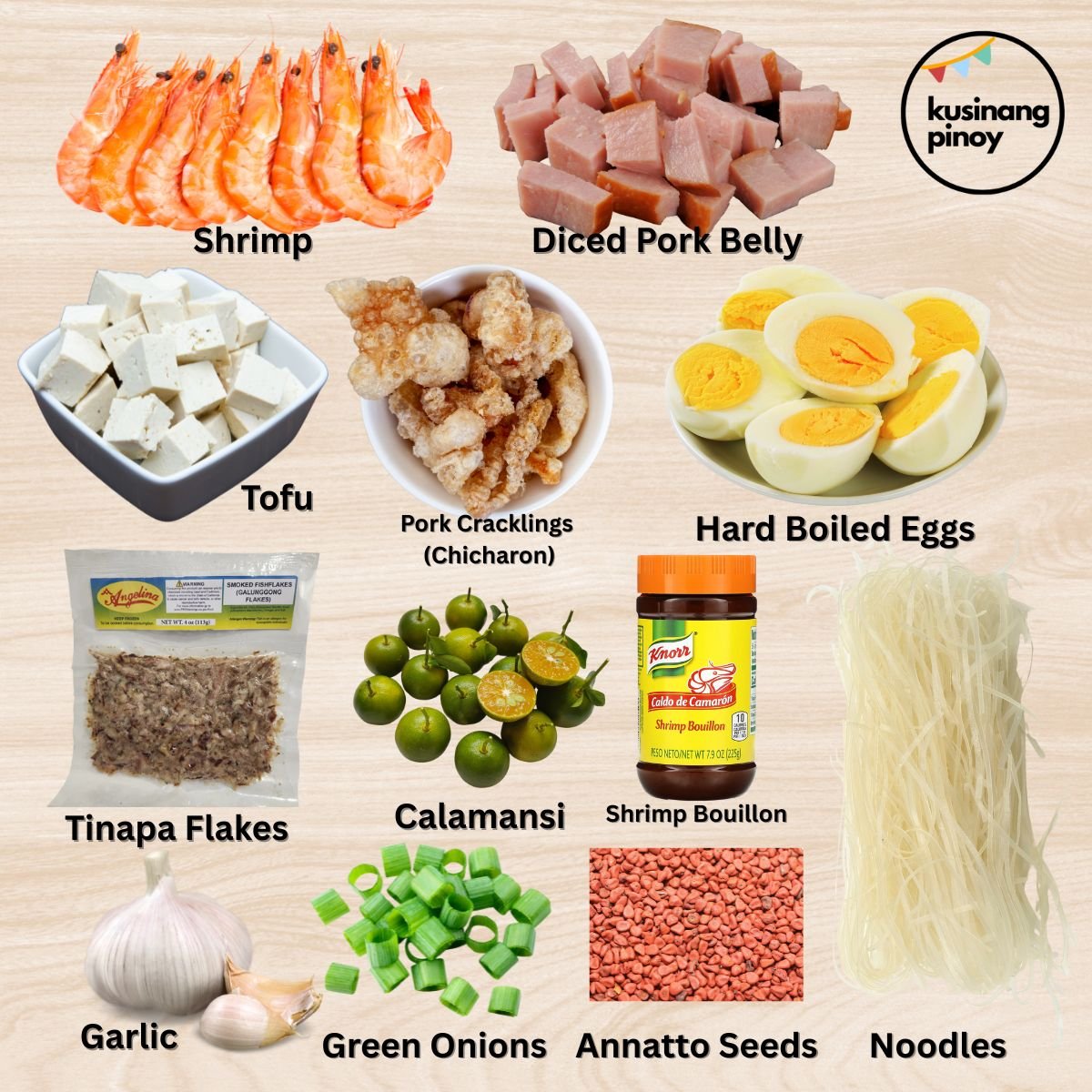 Ingredients for Authentic Pancit Palabok