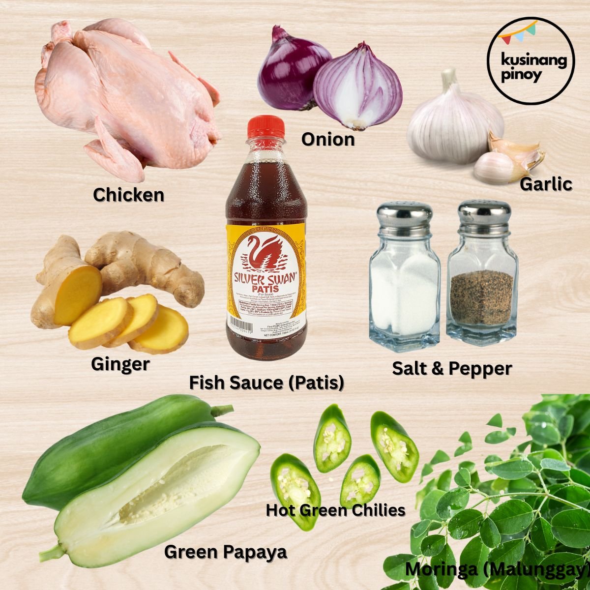 Ingredients for Tinolang Manok